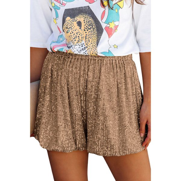 Sequined High Waist Straight Shorts Women