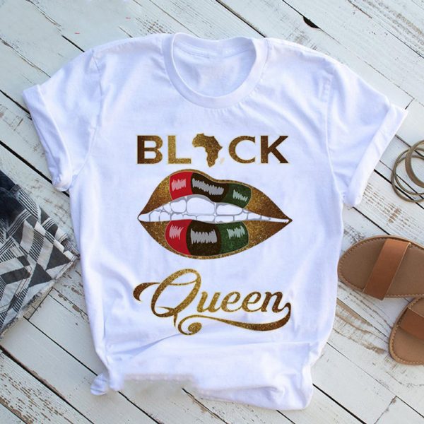 Women Beautiful African White Funny Print T shirt Girl Black Queen Lip Harajuku 90s Clothes,Drop Ship