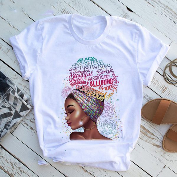 Women Beautiful African White Funny Print T shirt Girl Black Queen Lip Harajuku 90s Clothes,Drop Ship