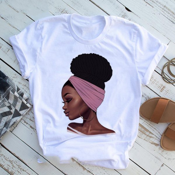 Women Beautiful African White Funny Print T shirt Girl Black Queen Lip Harajuku 90s Clothes,Drop Ship