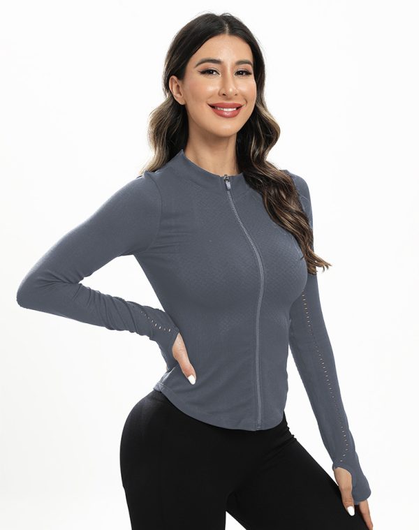 Sports Fitness Round Neck Long-sleeve Zipper Yoga Clothes Coat Women