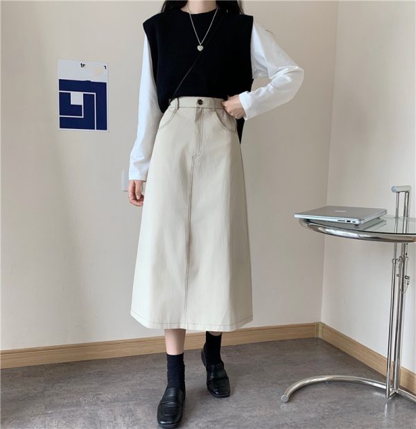 High Waist Slim Mid-length A-line Skirt Women Autumn Clothes