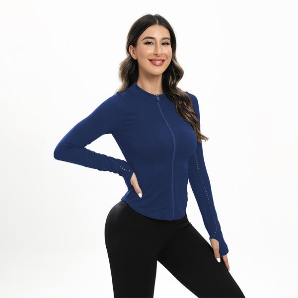 Sports Fitness Round Neck Long-sleeve Zipper Yoga Clothes Coat Women