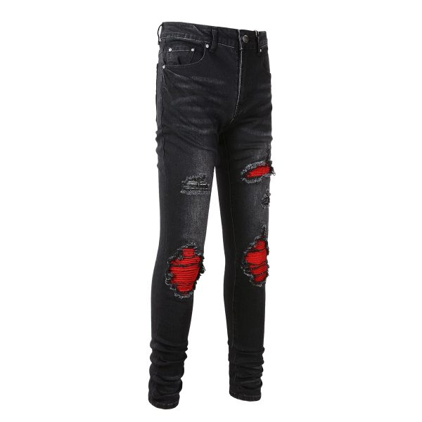 Men's Fashion Personality Red Patch Stretch Slim Pants