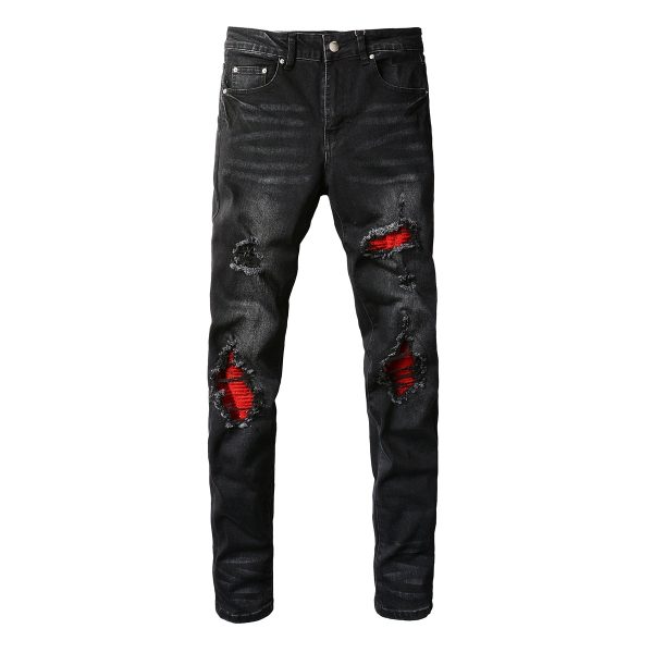 Men's Fashion Personality Red Patch Stretch Slim Pants