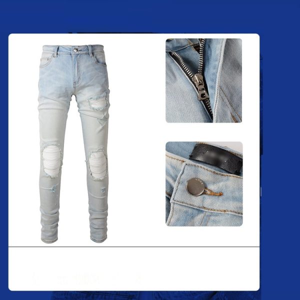 Men's Retro High Street Light Blue Jeans