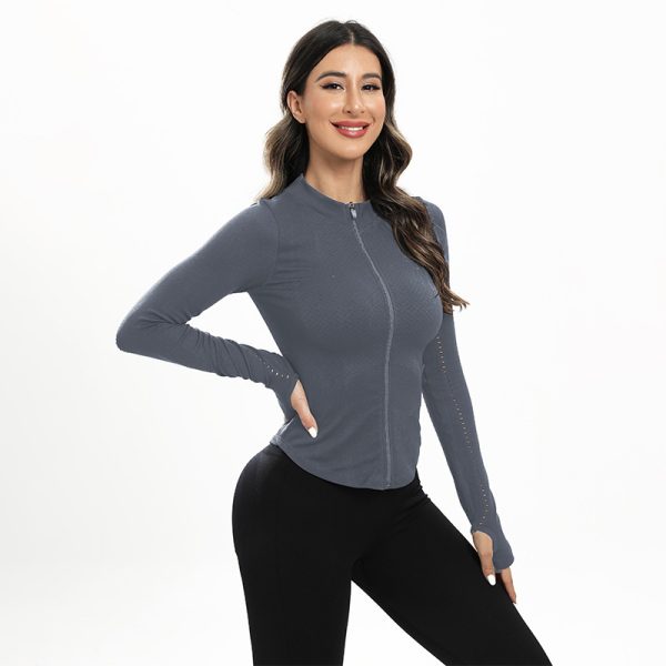 Sports Fitness Round Neck Long-sleeve Zipper Yoga Clothes Coat Women