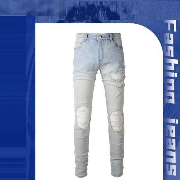 Men's Retro High Street Light Blue Jeans