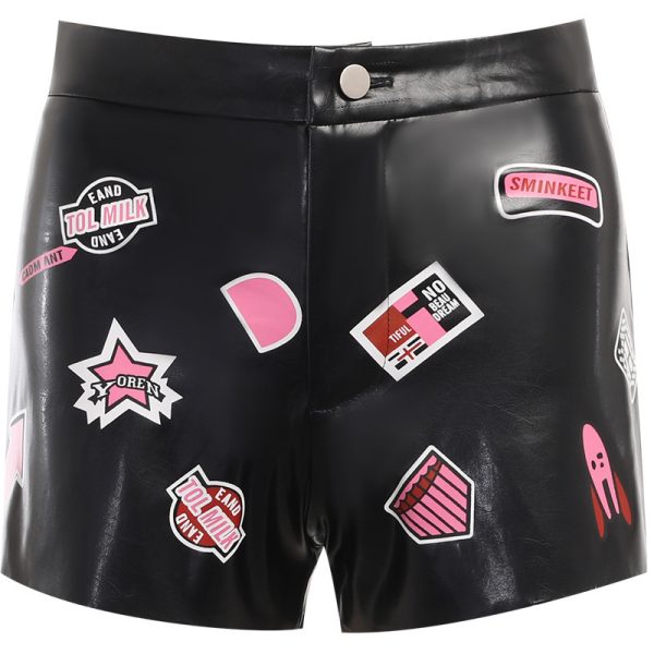 Bum Lift Shorts Slim-fit Labeling Short Leather Pants