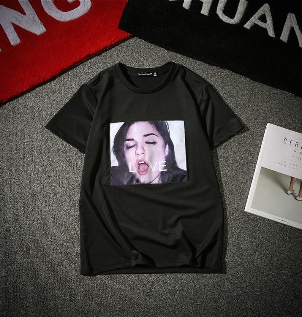 Hot round neck loveT-shirt printing bottoming shirt clothes women