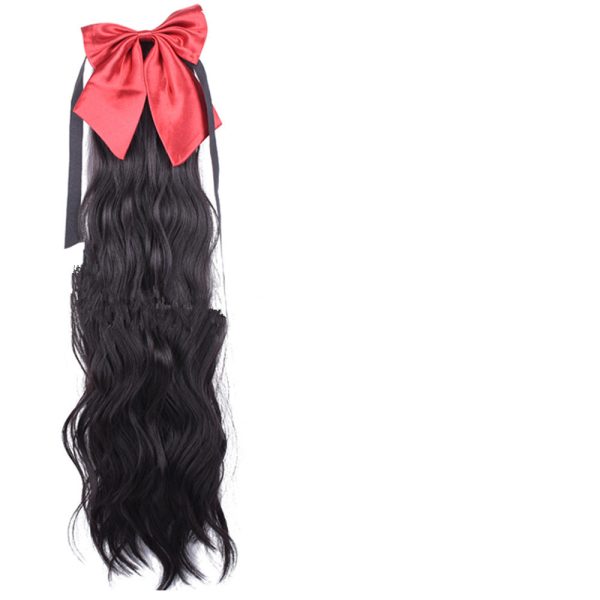 Red Bow Ponytail Wig Women's Long Hair Ribbon Wig Ponytail