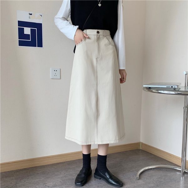 High Waist Slim Mid-length A-line Skirt Women Autumn Clothes