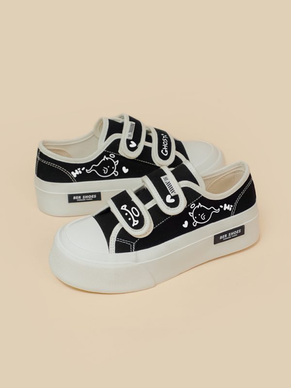 Women's Thick-soled Printed Casual Velcro Canvas Shoes