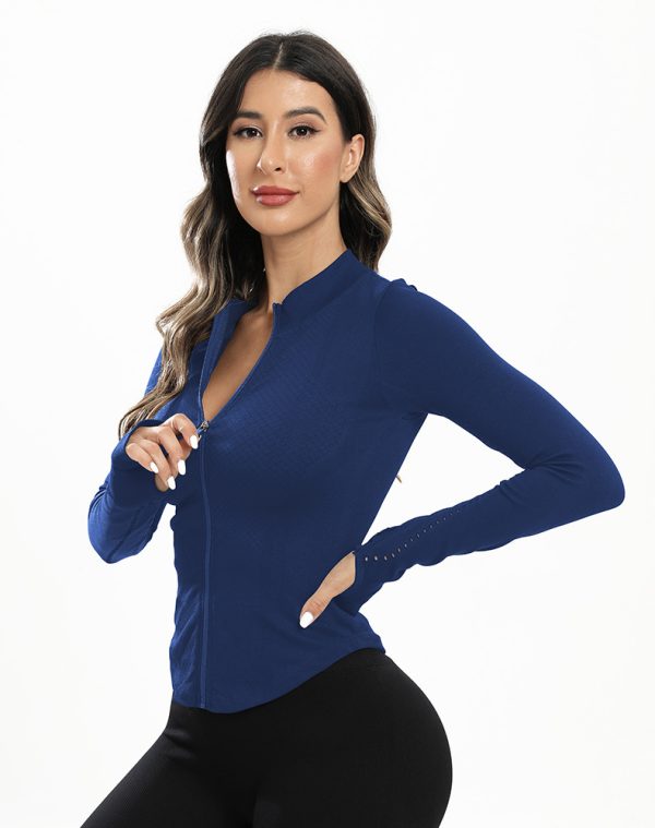 Sports Fitness Round Neck Long-sleeve Zipper Yoga Clothes Coat Women