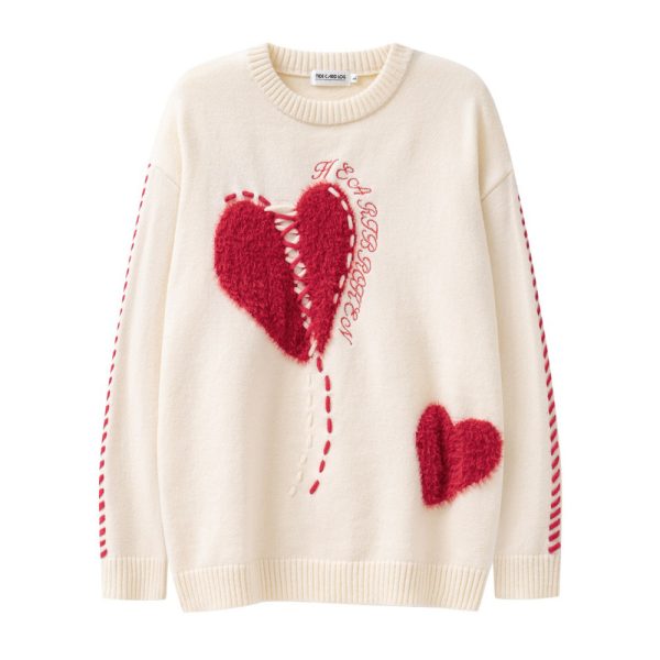 Flocking Plush Love Round Neck Sweater