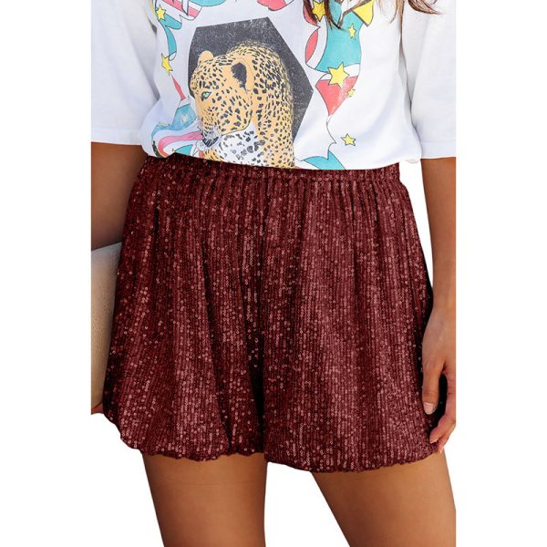 Sequined High Waist Straight Shorts Women