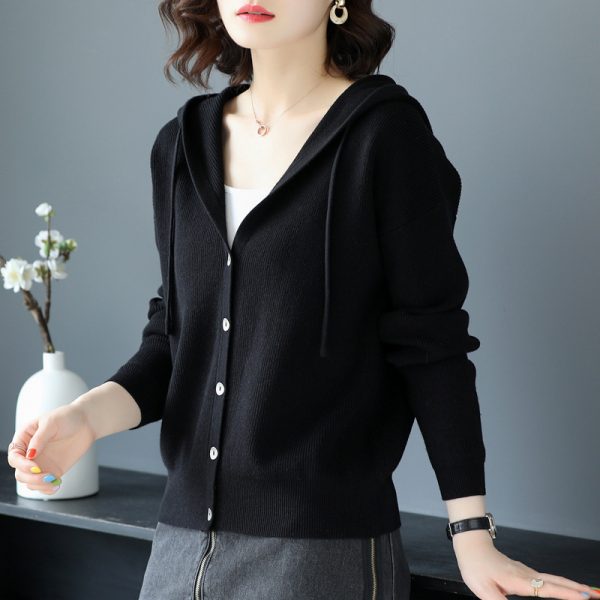 Hooded Sweater Coat Women Long Sleeve Single-breasted Sweaters Clothes