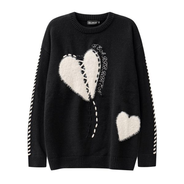 Flocking Plush Love Round Neck Sweater