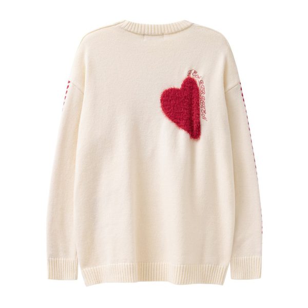 Flocking Plush Love Round Neck Sweater