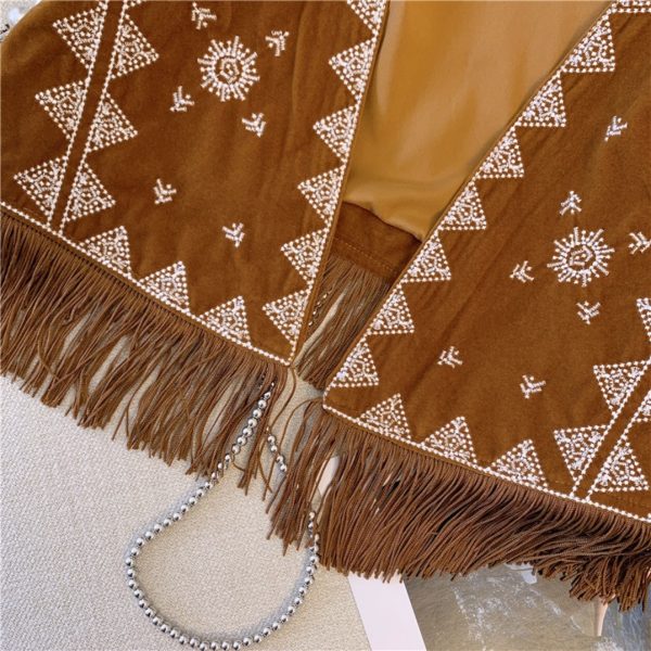 Ethnic Style Retro Tassel Embroidery Waistcoat Cardigan Women Design Sense Niche Fold Wear Vest Chic Sleeveless Clothes