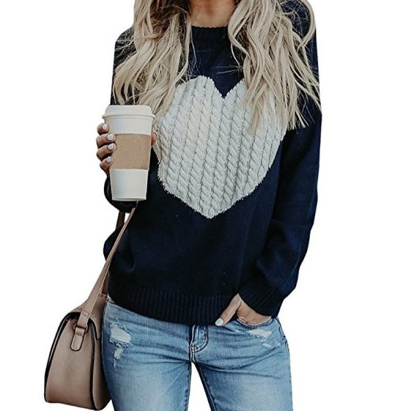 Love Printed Pullover Sweater For Women Solid Color Spring And Autumn Clothes Valentines Day