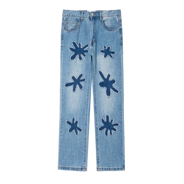 Retro Burnt Flowers Niche Wash Old Jeans For Men And Women