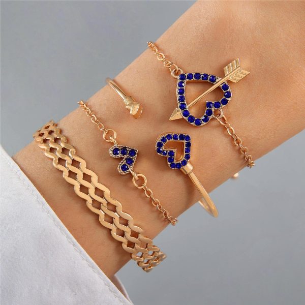 4pcs Blue Flower Love Butterfly Bracelet Set With Rhinestones Design Valentines Day