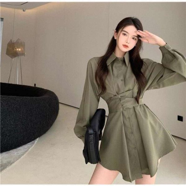 New Style French Shirt Skirt Tie Waist Shirt Women Autumn Clothes