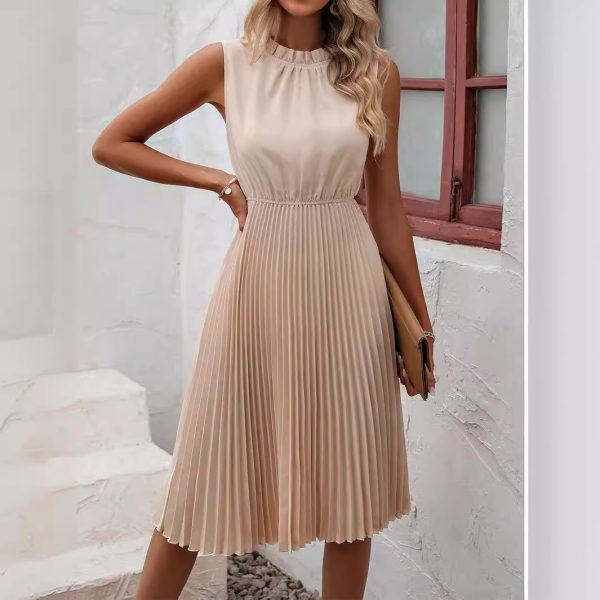 Solid Color Vacation Casual Sleeveless Pleated Skirt