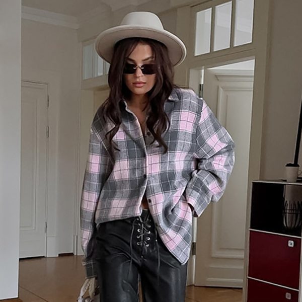 Fashion Loose Color Matching Plaid Shirt