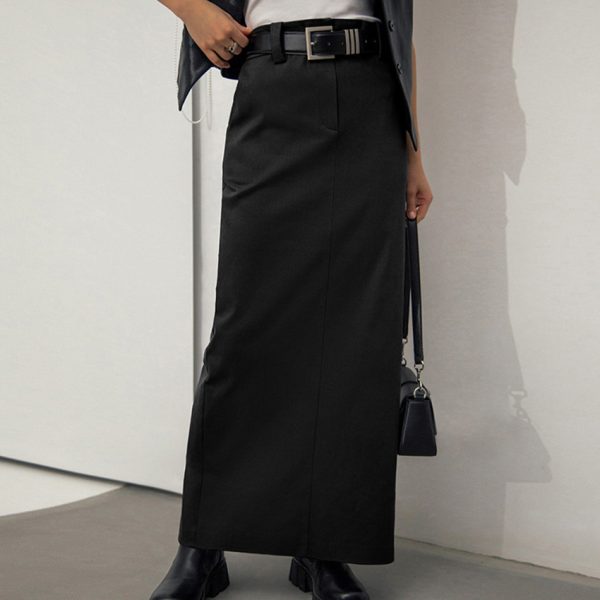 High Waist Straight Slimming Skirt Long Slit