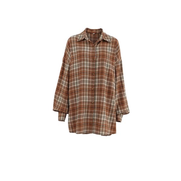 Retro Contrast Color Loose Plaid Shirt