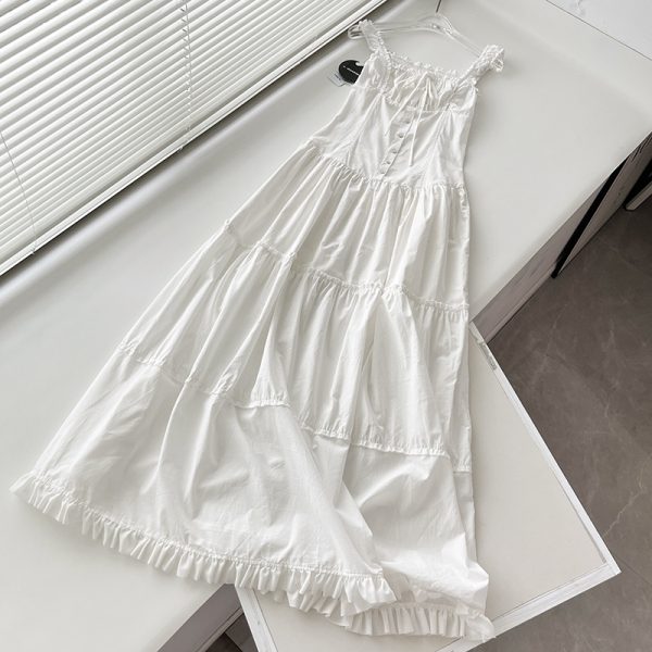 Lazy Vacation Style Pleated Front Buckle Design Extra Long Dress