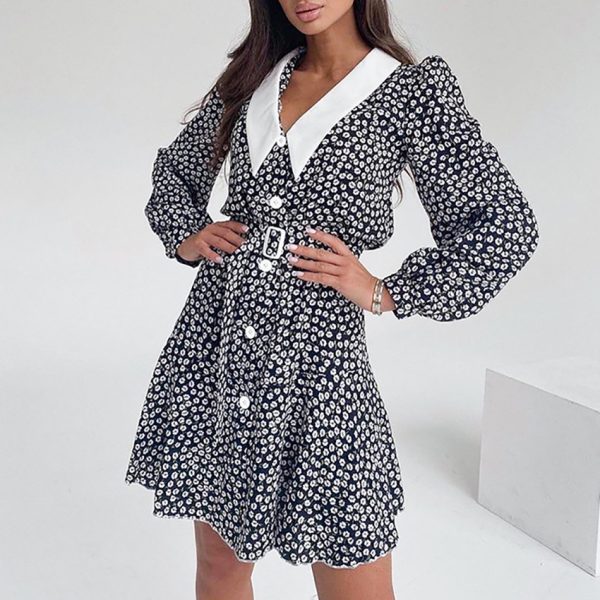 Fashion Puff Sleeve Floral Dress