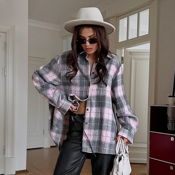 Fashion Loose Color Matching Plaid Shirt