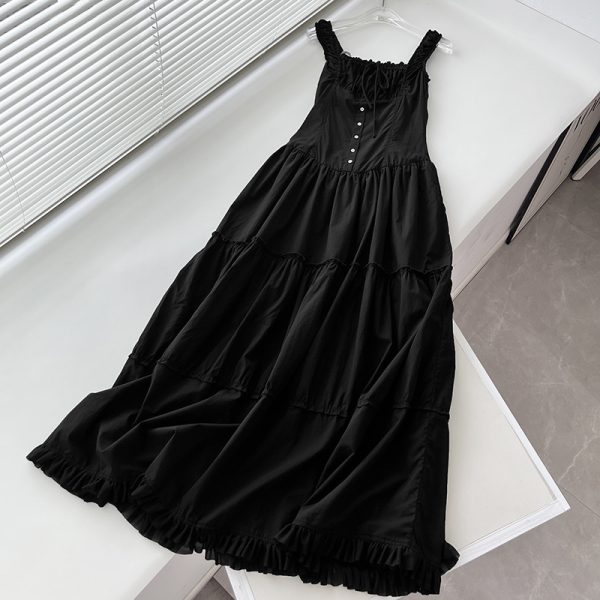 Lazy Vacation Style Pleated Front Buckle Design Extra Long Dress