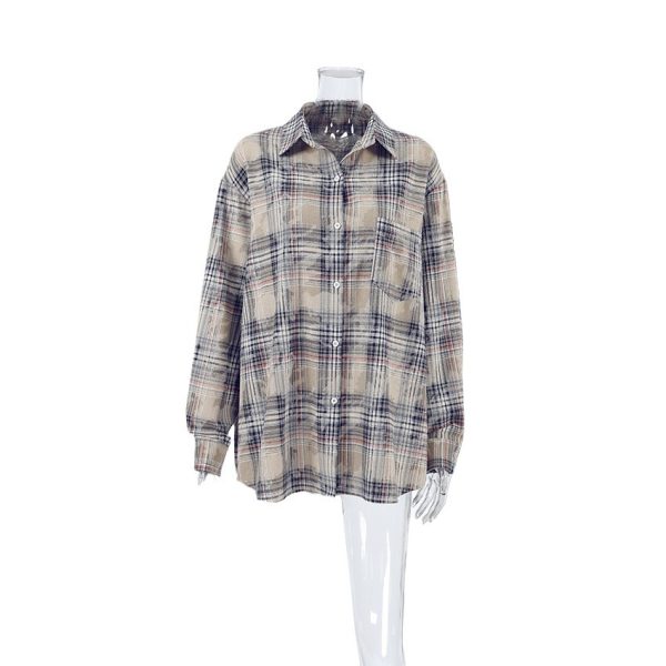 Loose Retro Distressed Plaid Shirt