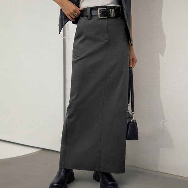 High Waist Straight Slimming Skirt Long Slit