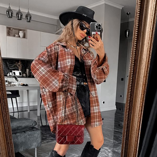 Retro Contrast Color Loose Plaid Shirt